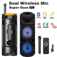 Ready Stock ZQS 8220S 2 Mic Pro wireless speaker 40W 8X2 inch double horn subwoofer Super Bass Outdo