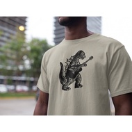 Godzilla Bermain Gitar Baju Tshirt Gitar Lelaki Dinosaur Tee Sejuk Vintage Elektrik Rock Roll