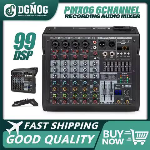DGNOG PMX06 6 Channel Mixer 99 DSP Digital MP3 Input 48V Phantom Power Supply 7-stage Equalizer Podc