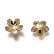 100pc 304 Stainless Steel Bead Caps 5-Petal Flower Real 18K Gold Plated 8x7.5x2mm Hole: 1.2mm