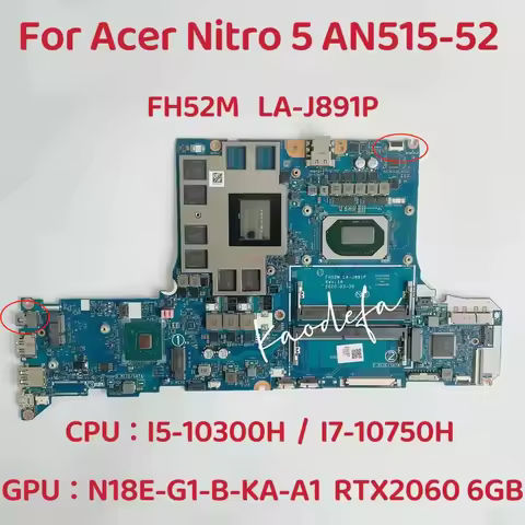 PT315-52 Mainboard for Acer Nitro 5 AN515-52 Laptop MotherboardWith I5 I7 10TH CPU GPU:N18E-G1-B-KA-