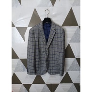Hla gray tartan blue blazer casual jacket L