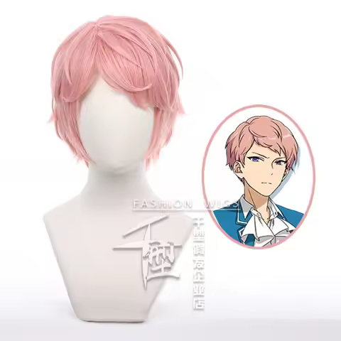 ES Shu Itsuki Cosplay Wig 30cm Pink Short Hair Heat Resistant Synthetic Wigs Halloween Party