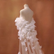 Flower Appliqué Bridal Cape, Ethereal 3D Flower Bridal Veil,