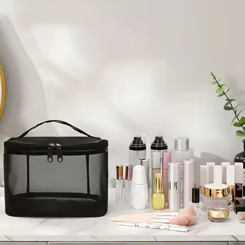 New large - capacity makeup bag in the mesh series, a square - shaped storage bag that can also be u