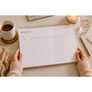 Monthly Planner A4 Landscape Minimal Korean Style | A4 30 Sheets Spiral Binding