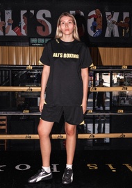 Alis Boxing Gym Womens Training T-Shirt - Black/Yellow Workout Tee for Gym Boxing