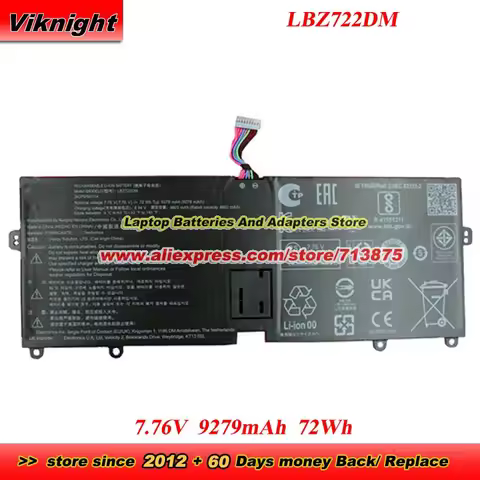 LBZ722DM Battery 7.76V 9279mAh 72Wh LBS1224E for Gram 14 (2023) 14Z90R 14Z980 14Z95P 13Z970 15Z980 l