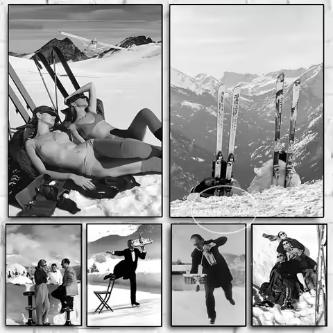 Vintage Ski Photo Print Poster Road Gap Skier Jumps Girls Car Canvas Painting Winter Sports Skiing H