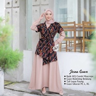 gamis batik kombinasi polos modern gamis batik wanita muslim terbaru - cream