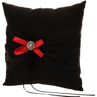 Wedding Ring Pillow Wedding Ring Cushion Ring Bearer Pillow，Black & Red，7.8 7.8 inch