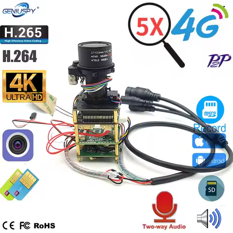 4K 8MP Security IP Camera Module DIY Wireless 4G CCTV 5X Optical Zoom Wireless Surveillance 8MP Imx4