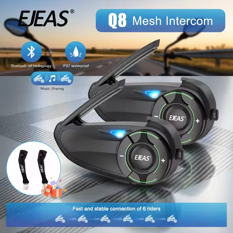 1/2Pcs EJEAS Q8 Motorcycle Helmet Mesh 3.0 Intercom Bluetooth5.1 For 6 Riders 1200M Interphone Music