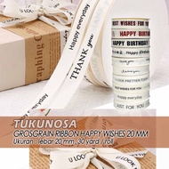 [PERROLL] GROSGRAIN RIBBON HAPPY WISHES 20 MM Hampers RIBBON Happy Birthday Gift RIBBON 2 cm Thank Y