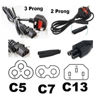 SG Safety Mark Cord C5 C7 C13 Power Cord Cable UK 3 Pin Plug to 3 Prong Pin Power Lead Fig 8 Power M