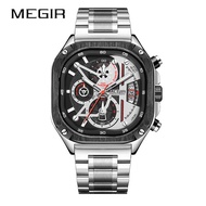 MEGIR Mens Square Strap Butterfly Clasp นาฬิกาสปอร์ตกันน้ำ