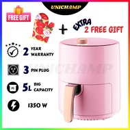 🔥2021 New🔥Air Fryer 5.0 L (1300W) Extra Large Oil Free Single Pod Non-Stick Teflon Timer Kitchen Aid Healthy Cooker Pink