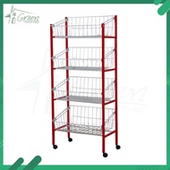 O59 ชั้นตาข่าย ชั้นวางของ ชั้นวางของซี่ลวด ขาเหล็ก 4 ชั้น ชั้นวางของอเนกประสงค์มีล้อ มี 2 สี แดง น้ำ