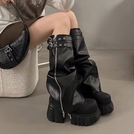 (Available 37) Korean Fashion Y2k Style Zipper High Wedge Martin Boots