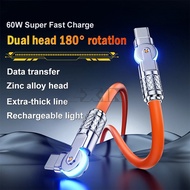 180°Rotation 60W USB C to USB C Fast Charging Cable 6A Type C to  Type C Data Cable for 15 Samung PD