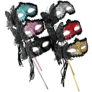 Masquerade Mask With Stick Handheld Venetian Mask  Butterfly Sequin Mask With Holding Stick Mardi Gr