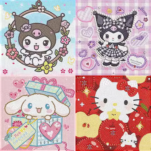Sanrio Kawaii Kuromi Hello Kitty Crystal Diamond Decorative Painting 5D DIY Cross Embroidery Kit Cou