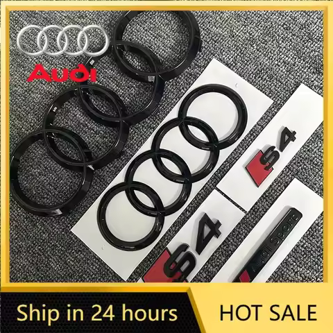 2026 Hot For Audi 2PCS 4Ring logo ABS Black Car Hood Front Grill Emblem Rear Trunk Badge Sticker 2P 