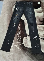 AMIRI 牛仔褲 全新 黑色 刺繡 刷破 潑漆 造型 29腰 1780