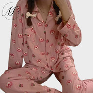 M-2XL Women 2 Pcs Set Long Sleeve Pajamas Cute Pyjamas Women Sleepwear Home Wear Baju Tidur Wanita 女睡衣套装