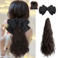 22Inch/50cm Synthetic Long Wavy Curly Ponytail With Bow Wig Claw Clip in Ponytail Hairpiece for Wome