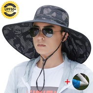 2021 New Big Brim Fishing Bucket Hat Summer Outdoor Climbing Anti-UV Protection Sunshade Cap Sports Sun Fisherman Hats For Men