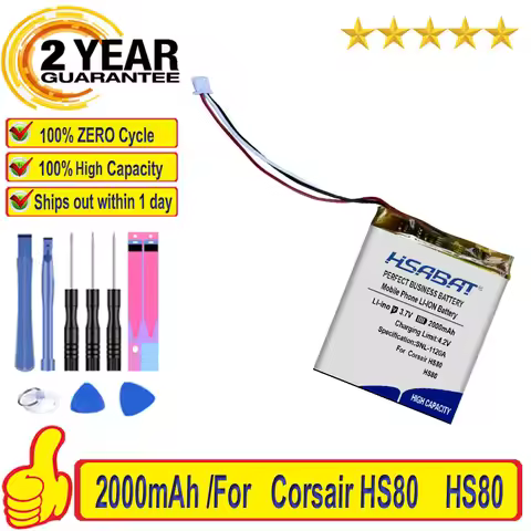 Top Brand 100% New 2400mAh Battery for for Corsair HS65 HS70 HS70 Pro HS70 SE HS75 XB HS80 Batteries