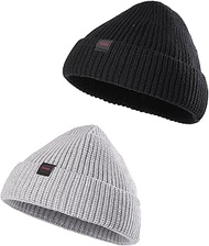 DASMINI 2 Pack Fisherman Beanie Hats for Men Women,Knit Trawler Skull Cap,Watch Cap,Spring Fall Wint
