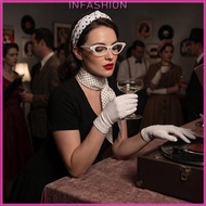 INF 1950S Outfits 50S Costumes Accessories Set Halloween Cosplay Costume with Scarf Cats Eye Glasses