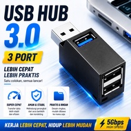 USB Hub 3.0 3 Port 5 Gbps High Speed T Colokan Cabang Lubang Ganda Komputer Laptop Mouse Keyboard Fl