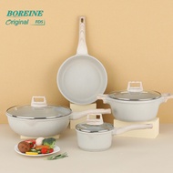 BOREINE Advanced Cookware Wok Milk Pot Frying Pan Saucepan Cookware Set Maifan Stone Coating With Li