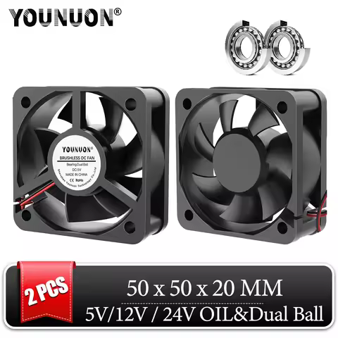 2PCS 50mm 5V 12V 24V Brushless 2PIN DC Cooler Fan 50x50x20mm 5020 5cm For Computer PC CPU Case Cooli