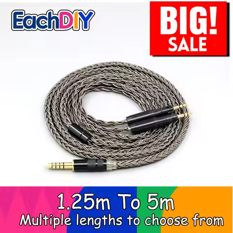 Earphone Cable 16 Core Grey Silver Plated For ATH-R70Xa Audio-Technica ATH-R70X Headphone Headset LN
