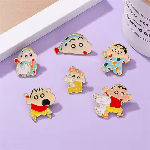 6Pcs Cartoon Crayon Shin-Chan Lapel Pin Nohara Shinnosuke Enamel Badges on Backpack Japan Anime Broo