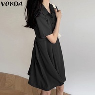 Vonda ชุดเดรสคอปกแขนสั้นสไตล์เกาหลีแฟชั่นฤดูร้อนสําหรับสตรี