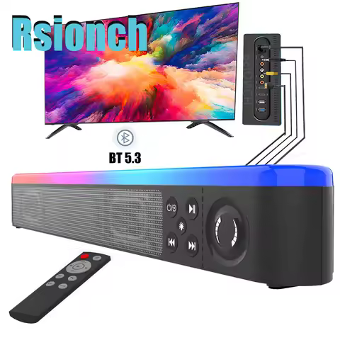 Rsionch Soundbar Bluetooth Speaker with Running Light RMS 40W Karaoke Speaker Support Mic AUX OPT CO