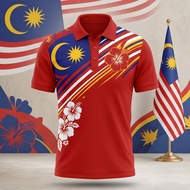 Malaysia Merdeka Polo Hibiscus Print Jalur Gemilang Men's Women's Shirt