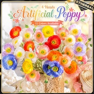 4 Heads Artificial Poppy Flower Silk Flowers Decorative Flowers Wedding Meeting Party Decoration