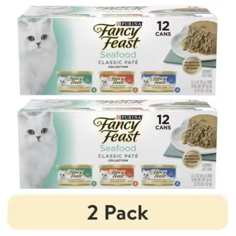 2 pack Purina Seafood Classic Pate Collection Grain Free Wet Cat Food Pate Variety Pack, 3 oz Cans (