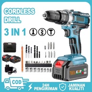 766VF Cordless Drill Impact Hammer Drill Multi-Function Electric Screwdriver Hand Drill Driver Kit B