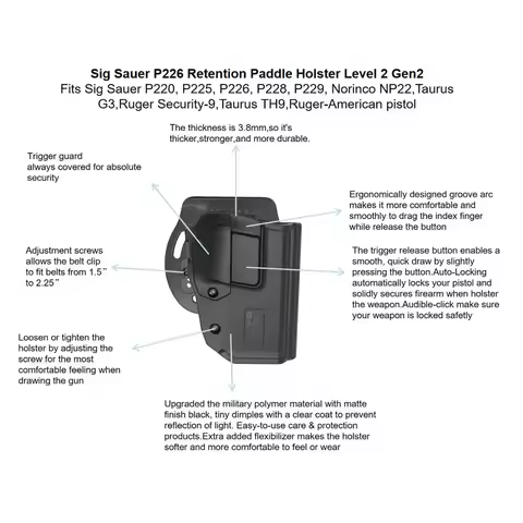 Sig Sauer P226 Holster, OWB Holster For Sig Sauer P228 P225 P220, Taurus g3 th9, Paddle Right Hand