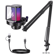 MAONO DGM20S Boom arm USB คอนเดนเซอร์ไมโครโฟน RGB การตัดเสียงแบบแตะ ช่องเสียบหูฟัง สำหรับการบันทึก ส