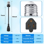 Feekoon 2 Pack Outlet Light Socket Adapter, Convert E26/E27 Bulb Socket to 3 Prong Outlet with Exten