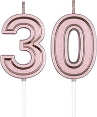 30th Birthday Candles, Rose Gold Number 30 Candle for Cake Decoration on Birthday Party or Anniversa