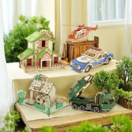 Wooden 3D 3D Puzzle Children's Educational Craft DIY Assembling Model Airplane Ship Car House Toy 6T